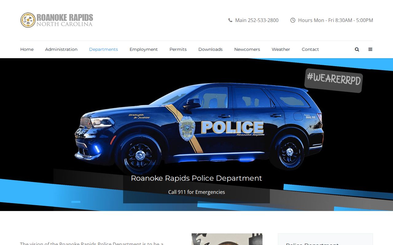 Official Roanoke Rapids Police Department webpage with agency contact information